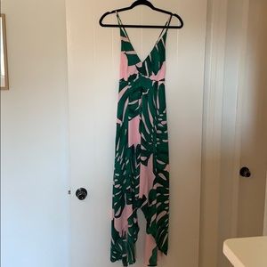 Express palm frond lace up dress, mid length